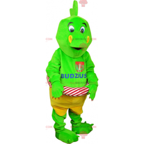 Grøn dinosaur maskot med sin bøje - Redbrokoly.com