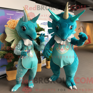 Teal Triceratops mascot...