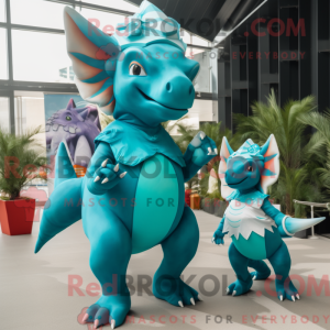 Blågrøn Triceratops maskot...