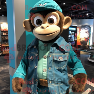 Teal Monkey-mascottekostuum...