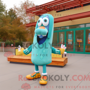 Turquoise Hot Dog mascot...