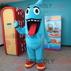 Turquoise Hot Dog mascot...