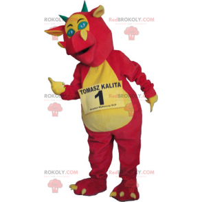 Mascotte de dragon rose et jaune - Redbrokoly.com