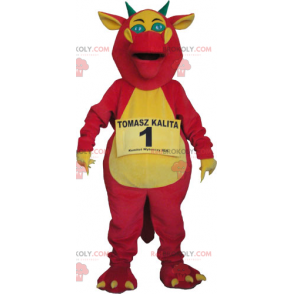 Mascotte de dragon rose et jaune - Redbrokoly.com