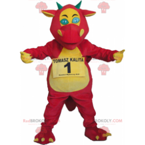 Mascotte de dragon rose et jaune - Redbrokoly.com