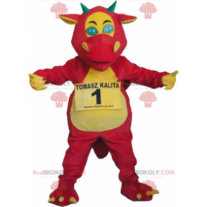 Rosa und gelbes Drachenmaskottchen - Redbrokoly.com