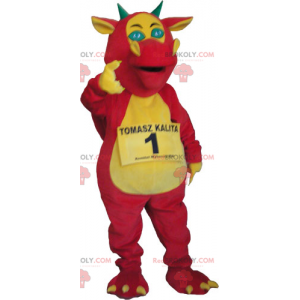 Mascotte de dragon rose et jaune - Redbrokoly.com