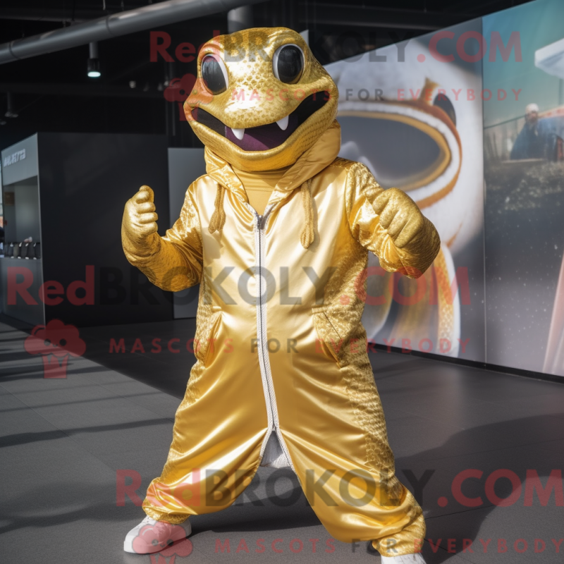 Gyllene maskotdräkt av Python med vindjacka och midjeband - Python Mascots - REBROKO_288782 - RedBrokoly.com
