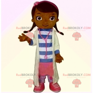 Mascotte de fillette en tenue de docteur - Redbrokoly.com