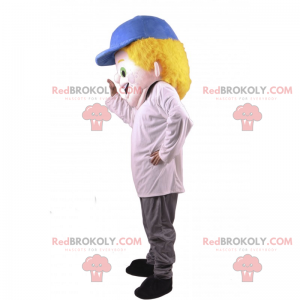 Jongen mascotte met blauwe dop - Redbrokoly.com