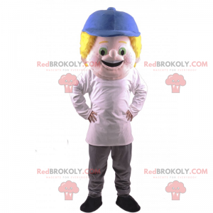Mascote menino com boné azul - Redbrokoly.com