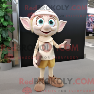 Beige Elf maskot kostume...
