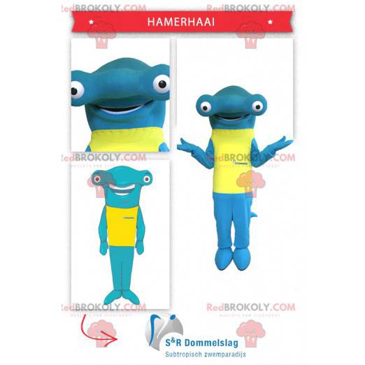 Hammerhai-Maskottchen mit gelbem T-Shirt - Redbrokoly.com