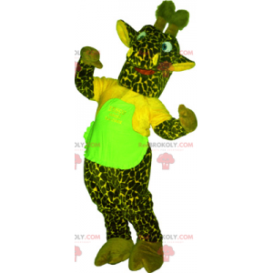Green giraffe mascot with t-shirt - Redbrokoly.com