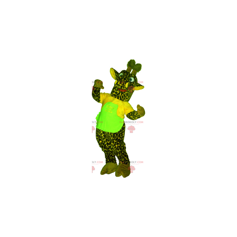 Mascotte de girafe verte avec teeshirt - Redbrokoly.com