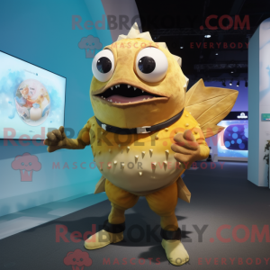 Guld Piranha maskot kostume...