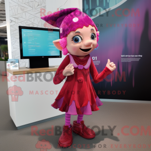 Magenta Elf maskot kostume...