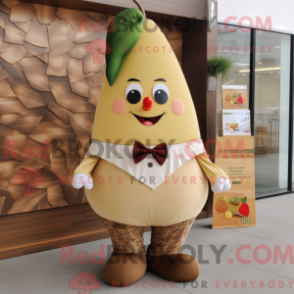 Tan Pear Maskottchen Kostüm Charakter bekleidet mit einem Pullover und Fliege - Birnen-Maskottchen - RedBrokoly.com