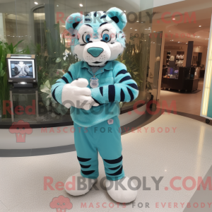 Cyan Tiger-maskot drakt...
