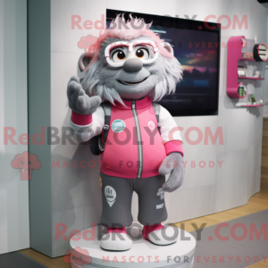 Grijs-roze mascottekostuum...