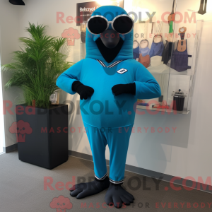 Cyaan Merel mascottekostuum...