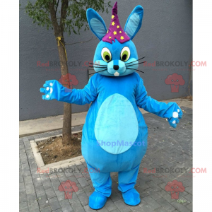 Blaues Kaninchenmaskottchen mit Sternhut - Redbrokoly.com