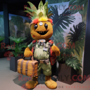 Rust Pineapple Maskottchen Kostüm Charakter bekleidet mit einer Cargohose und Stirnbändern - Ananas-Maskottchen - RedBrokoly.com