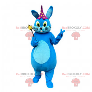 Blå kanin maskot med stjernehatt - Redbrokoly.com