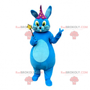 Blaues Kaninchenmaskottchen mit Sternhut - Redbrokoly.com