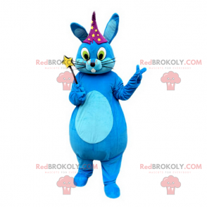 Blå kanin maskot med stjernehatt - Redbrokoly.com