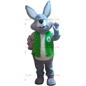 Graues Kaninchenmaskottchen mit seiner Jacke - Redbrokoly.com
