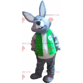 Graues Kaninchenmaskottchen mit seiner Jacke - Redbrokoly.com