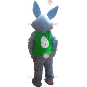 Graues Kaninchenmaskottchen mit seiner Jacke - Redbrokoly.com