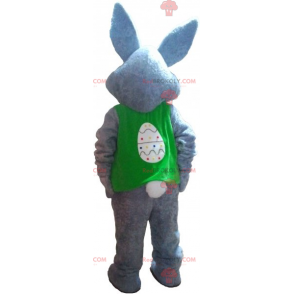 Grijze konijn mascotte met zijn jas - Redbrokoly.com