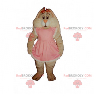 Mascota de conejo rosa con vestido y nudos - Redbrokoly.com
