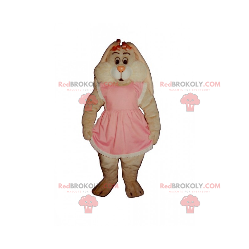 Mascota de conejo rosa con vestido y nudos - Redbrokoly.com Mascota de conejo rosa con vestido y nudos - Redbrokoly.com