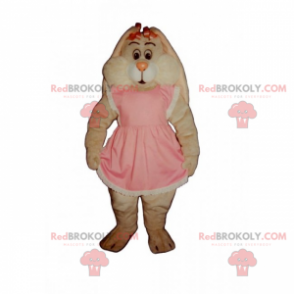 Pink rabbit mascot with dress and knots - Redbrokoly.com