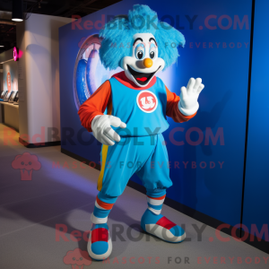 Cyan Clown mascot costume...