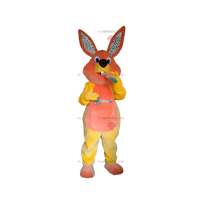 Orange and yellow rabbit mascot with a carrot - Redbrokoly.com