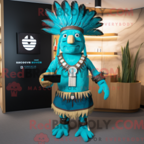Fantasia de mascote de chefe turquesa com macacão e pastas executivas - Mascotes principais - REBROKO_290325 - RedBrokoly.com