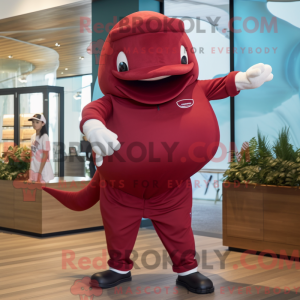 Maroon Whale mascot costume...