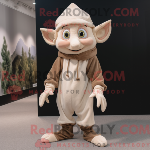 Beige Elf maskot kostume...