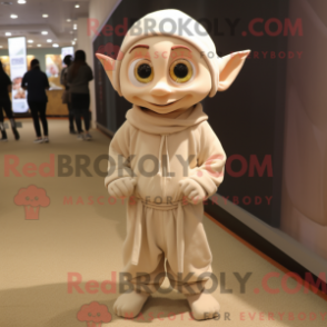 Fantasia de mascote elfo bege com moletom e palmilhas - Mascotes elfos - REBROKO_290334 - RedBrokoly.com