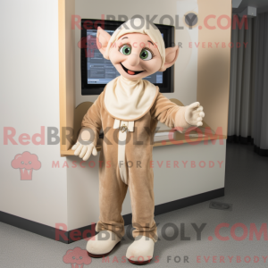 Beige Elf maskot kostume...