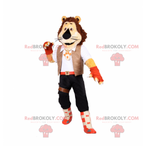 Löwenmaskottchen mit Abenteurer-Outfit - Redbrokoly.com