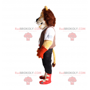 Mascote leão com roupa de aventureiro - Redbrokoly.com