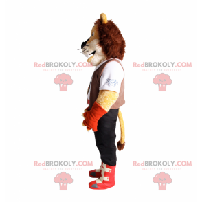 Mascota León con traje de aventurero. - Redbrokoly.com