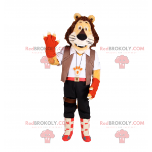 Löwenmaskottchen mit Abenteurer-Outfit - Redbrokoly.com