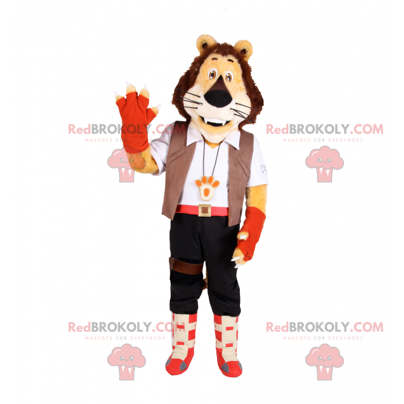 Lion mascot with adventurer outfit - Redbrokoly.com