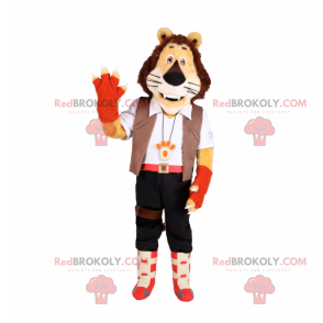 Maskotka lwa w stroju poszukiwacza przygód - Redbrokoly.com